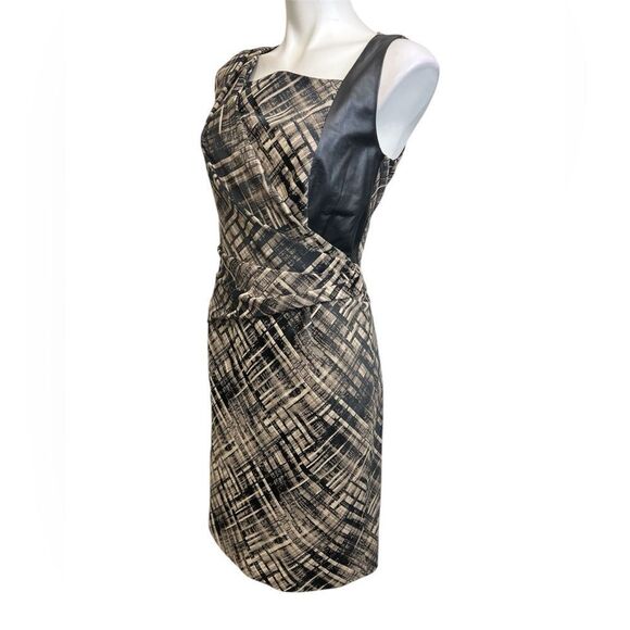Lafayette 148 NY dress size 8 leather trim sleeveless faux wrap office - Picture 4 of 7